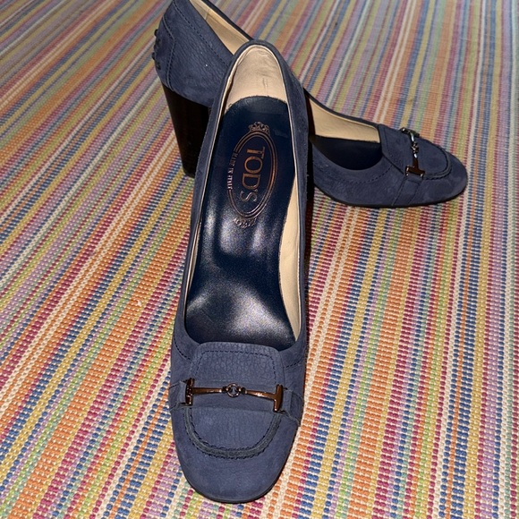 Tod's Blue Suede Loafers with Horsebit Detail NWOT 38 1/2 - Picture 3 of 9